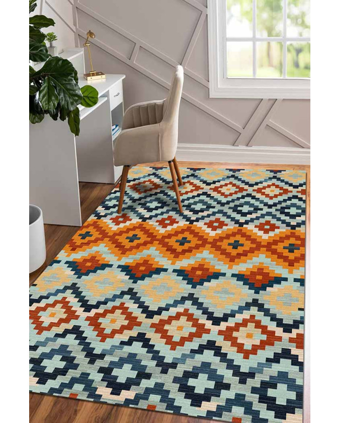 Gayane Desenli Pamuk Tabanlı Yıkanabilen Kaydırmaz Antibakteriyel Şönil Salon Halısı