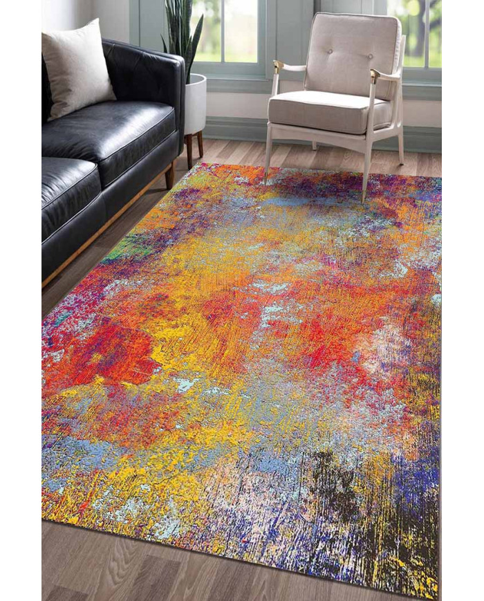 Gaudi Desenli Pamuk Tabanlı Yıkanabilen Kaydırmaz Antibakteriyel Şönil Salon Halısı