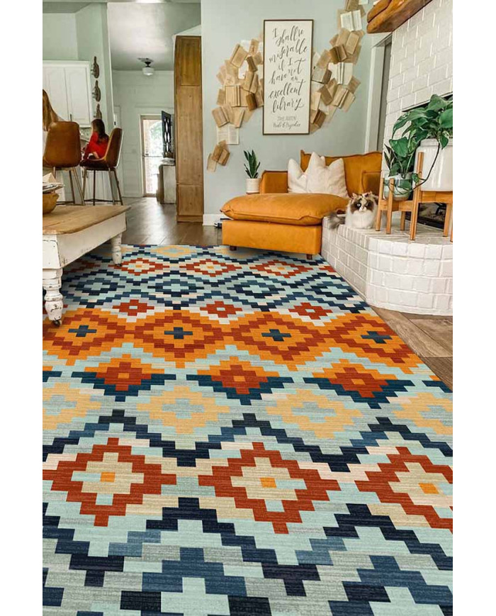 Gayane Desenli Pamuk Tabanlı Yıkanabilen Kaydırmaz Antibakteriyel Şönil Salon Halısı