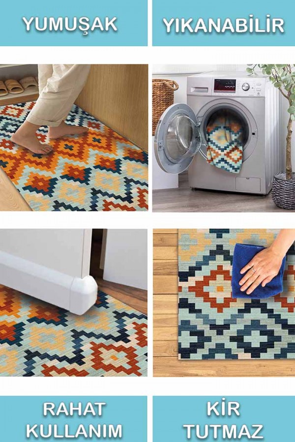 Gayane Desenli Pamuk Tabanlı Yıkanabilen Kaydırmaz Antibakteriyel Şönil Salon Halısı