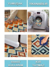 Gayane Desenli Pamuk Tabanlı Yıkanabilen Kaydırmaz Antibakteriyel Şönil Salon Halısı