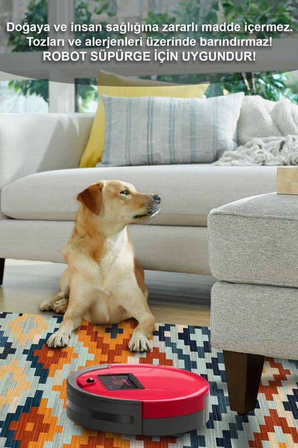 Gayane Desenli Pamuk Tabanlı Yıkanabilen Kaydırmaz Antibakteriyel Şönil Salon Halısı