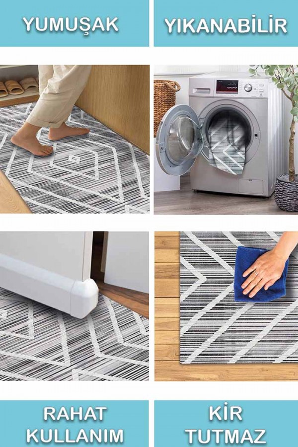 Geillo Pamuk Tabanlı Yıkanabilen Kaydırmaz Antibakteriyel Şönil Salon Halısı