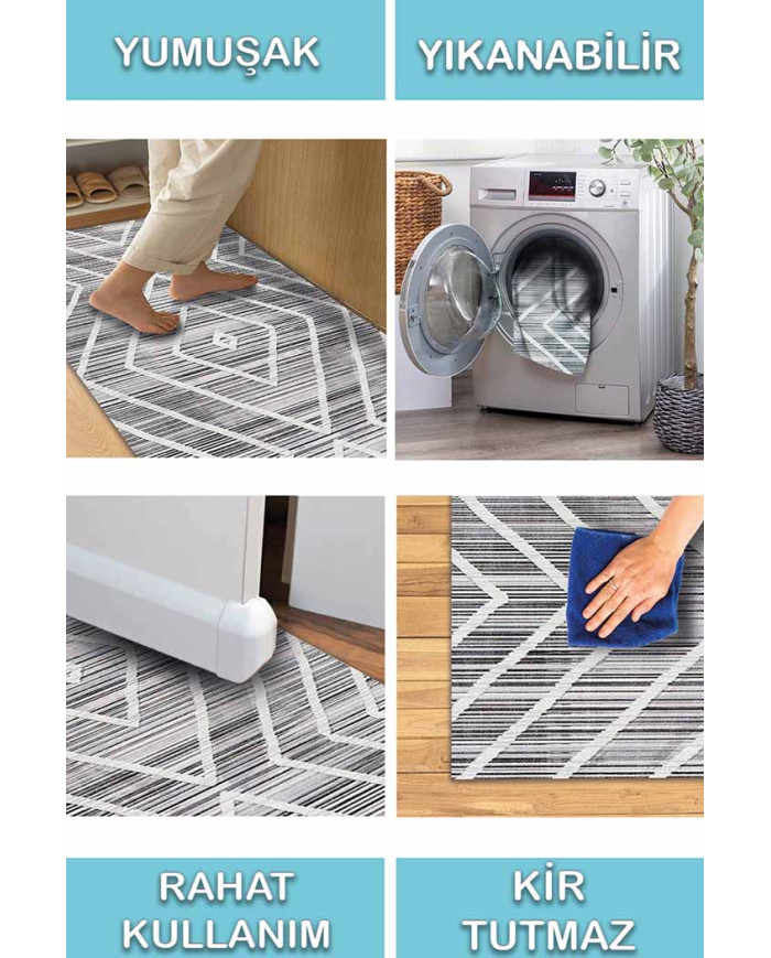 Geillo Pamuk Tabanlı Yıkanabilen Kaydırmaz Antibakteriyel Şönil Salon Halısı