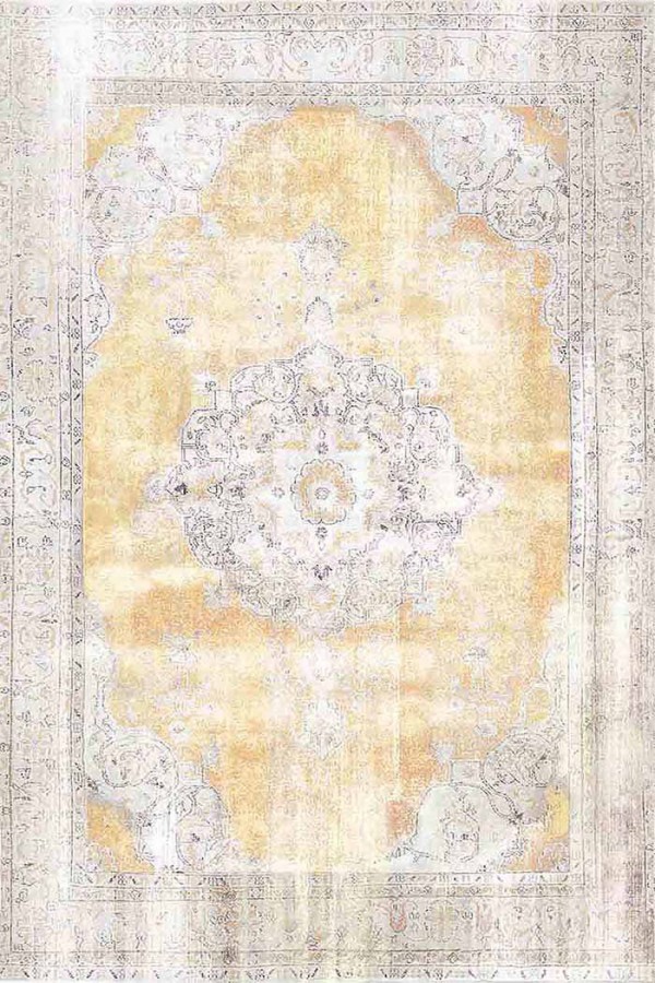 Giallastro Çiçek Desenli Pamuk Tabanlı Yıkanabilen Kaydırmaz Antibakteriyel Şönil Salon Halısı