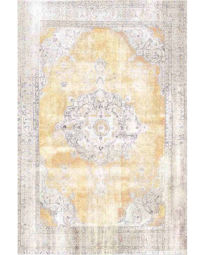 Giallastro Çiçek Desenli Pamuk Tabanlı Yıkanabilen Kaydırmaz Antibakteriyel Şönil Salon Halısı