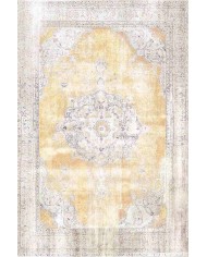 Giallastro Çiçek Desenli Pamuk Tabanlı Yıkanabilen Kaydırmaz Antibakteriyel Şönil Salon Halısı
