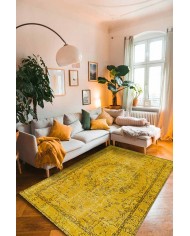 Giallo Desenli Pamuk Tabanlı Yıkanabilen Kaydırmaz Antibakteriyel Şönil Salon Halısı