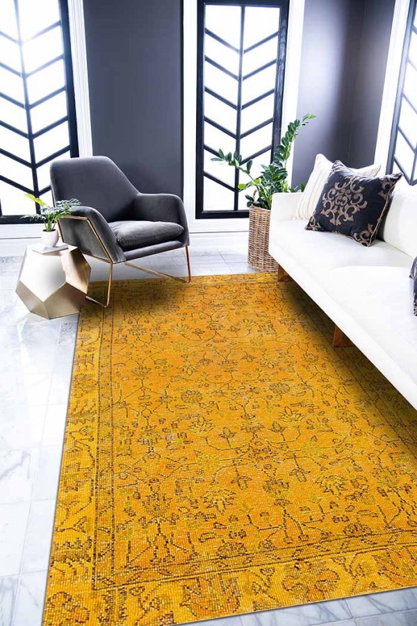 Ginato Desenli Pamuk Tabanlı Yıkanabilen Kaydırmaz Antibakteriyel Şönil Salon Halısı