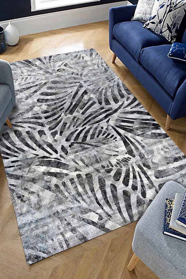 Greyshade Desenli Pamuk Tabanlı Yıkanabilen Kaydırmaz Antibakteriyel Şönil Salon Halısı