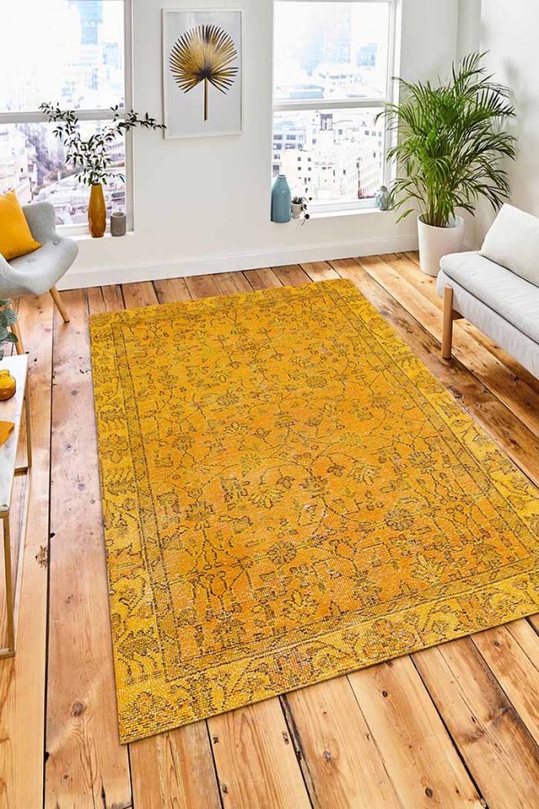 Ginato Desenli Pamuk Tabanlı Yıkanabilen Kaydırmaz Antibakteriyel Şönil Salon Halısı