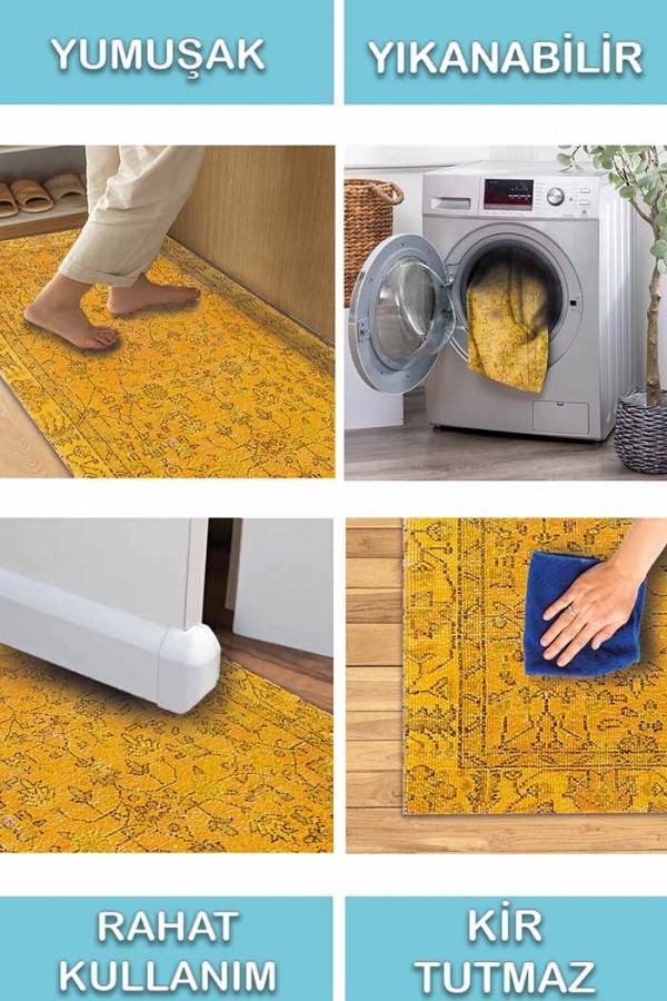Ginato Desenli Pamuk Tabanlı Yıkanabilen Kaydırmaz Antibakteriyel Şönil Salon Halısı