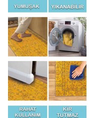 Ginato Desenli Pamuk Tabanlı Yıkanabilen Kaydırmaz Antibakteriyel Şönil Salon Halısı