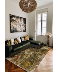 Heather Eskitme Desenli Pamuk Tabanlı Yıkanabilen Kaydırmaz Antibakteriyel Şönil Salon Halısı