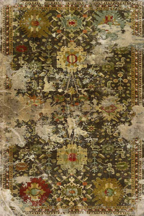 Heather Eskitme Desenli Pamuk Tabanlı Yıkanabilen Kaydırmaz Antibakteriyel Şönil Salon Halısı