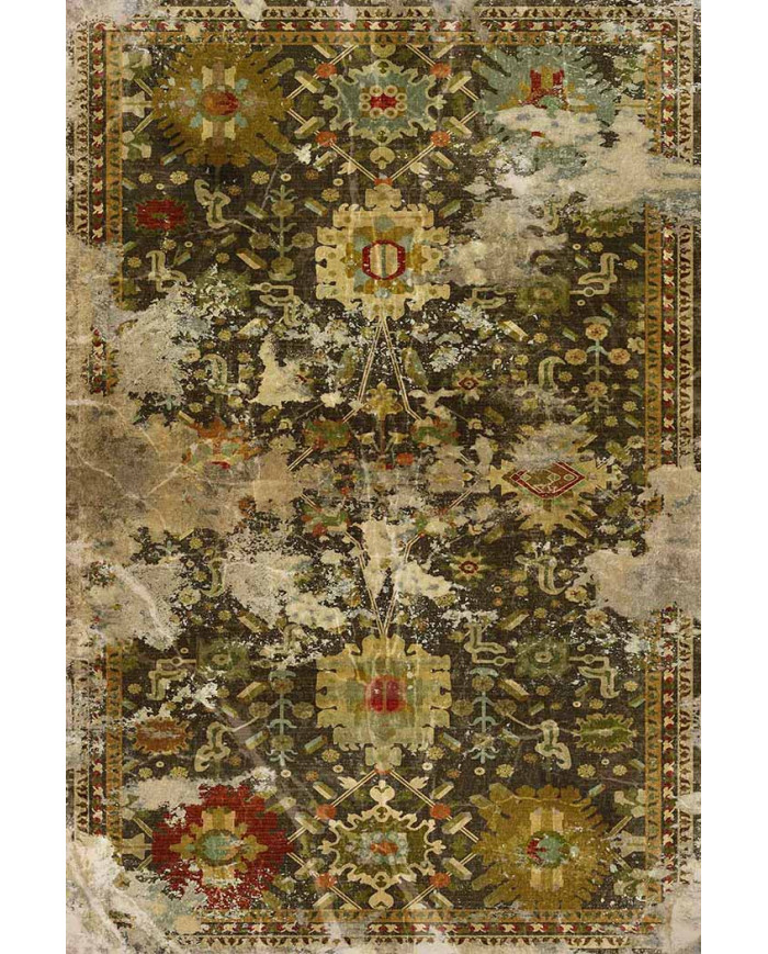 Heather Eskitme Desenli Pamuk Tabanlı Yıkanabilen Kaydırmaz Antibakteriyel Şönil Salon Halısı