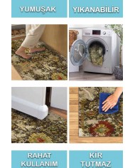 Heather Eskitme Desenli Pamuk Tabanlı Yıkanabilen Kaydırmaz Antibakteriyel Şönil Salon Halısı