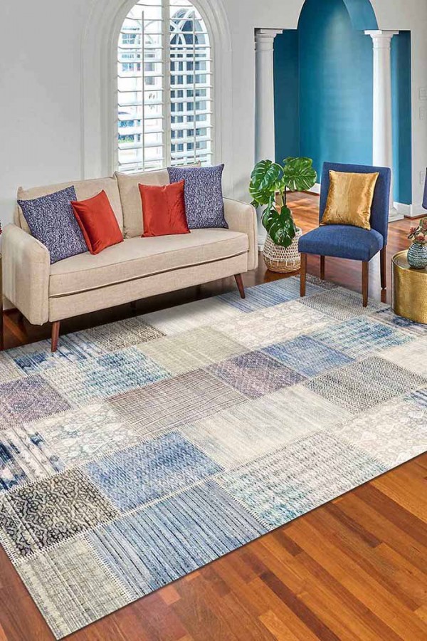 Henry Patchwork Desenli Pamuk Tabanlı Yıkanabilen Kaydırmaz Antibakteriyel Şönil Salon Halısı Henry Patchwork Desenli Pamuk Tabanlı Yıkanabilen Kaydırmaz Antibakteriyel Şönil Salon Halısı