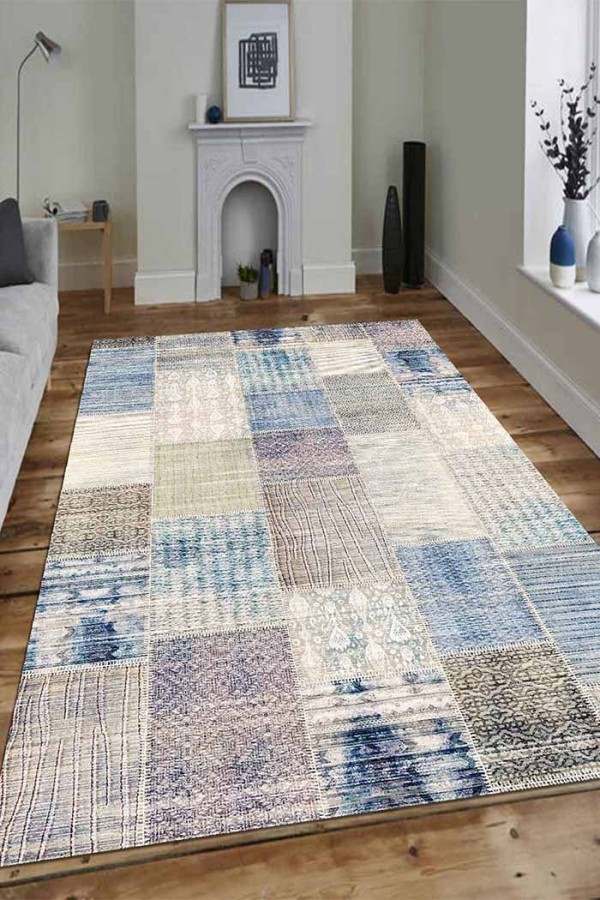 Henry Patchwork Desenli Pamuk Tabanlı Yıkanabilen Kaydırmaz Antibakteriyel Şönil Salon Halısı Henry Patchwork Desenli Pamuk Tabanlı Yıkanabilen Kaydırmaz Antibakteriyel Şönil Salon Halısı