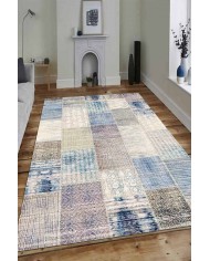 Henry Patchwork Desenli Pamuk Tabanlı Yıkanabilen Kaydırmaz Antibakteriyel Şönil Salon Halısı