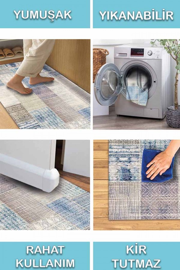 Henry Patchwork Desenli Pamuk Tabanlı Yıkanabilen Kaydırmaz Antibakteriyel Şönil Salon Halısı Henry Patchwork Desenli Pamuk Tabanlı Yıkanabilen Kaydırmaz Antibakteriyel Şönil Salon Halısı