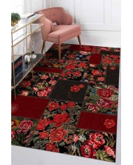 Hope Patchwork Desenli Pamuk Tabanlı Yıkanabilen Kaydırmaz Antibakteriyel Şönil Salon Halısı