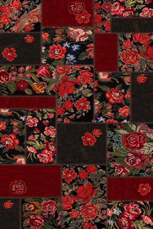 Hope Patchwork Desenli Pamuk Tabanlı Yıkanabilen Kaydırmaz Antibakteriyel Şönil Salon Halısı