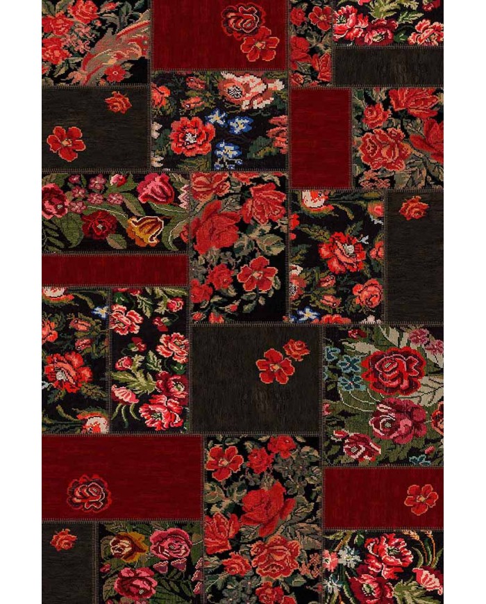 Hope Patchwork Desenli Pamuk Tabanlı Yıkanabilen Kaydırmaz Antibakteriyel Şönil Salon Halısı