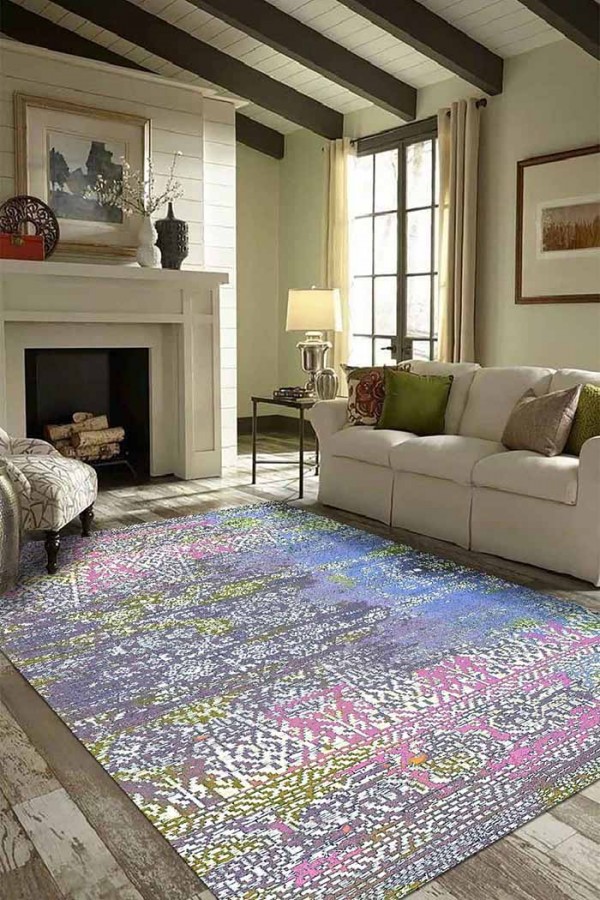 Kane Desenli Pamuk Tabanlı Yıkanabilen Kaydırmaz Antibakteriyel Şönil Salon Halısı