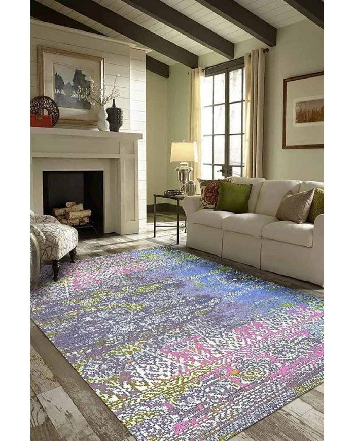 Kane Desenli Pamuk Tabanlı Yıkanabilen Kaydırmaz Antibakteriyel Şönil Salon Halısı