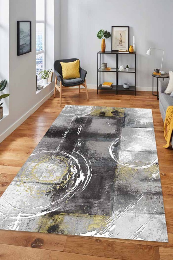 Kenyon Desenli Pamuk Tabanlı Yıkanabilen Kaydırmaz Antibakteriyel Şönil Salon Halısı