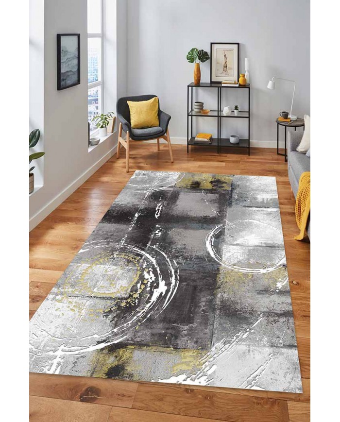 Kenyon Desenli Pamuk Tabanlı Yıkanabilen Kaydırmaz Antibakteriyel Şönil Salon Halısı