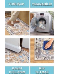 Jemma Desenli Pamuk Tabanlı Yıkanabilen Kaydırmaz Antibakteriyel Şönil Salon Halısı