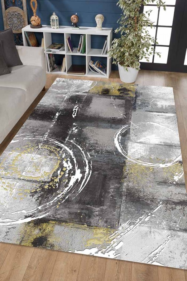 Kenyon Desenli Pamuk Tabanlı Yıkanabilen Kaydırmaz Antibakteriyel Şönil Salon Halısı