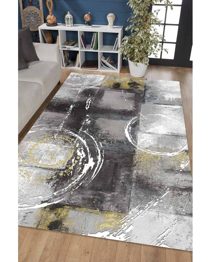 Kenyon Desenli Pamuk Tabanlı Yıkanabilen Kaydırmaz Antibakteriyel Şönil Salon Halısı