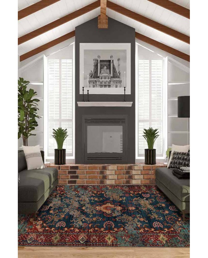 Kinevart Desenli Pamuk Tabanlı Yıkanabilen Kaydırmaz Antibakteriyel Şönil Salon Halısı