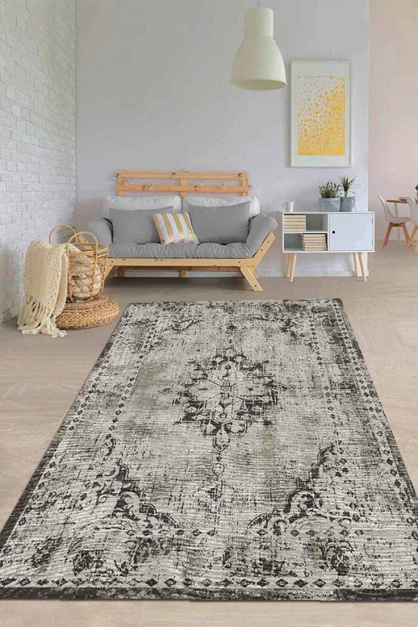 Lady Desenli Pamuk Tabanlı Yıkanabilen Kaydırmaz Antibakteriyel Şönil Salon Halısı