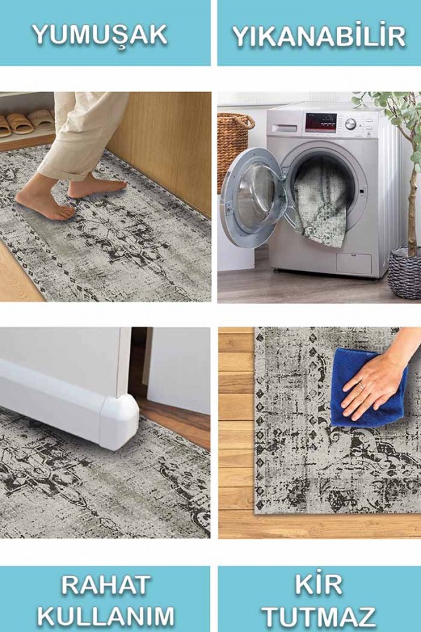 Lady Desenli Pamuk Tabanlı Yıkanabilen Kaydırmaz Antibakteriyel Şönil Salon Halısı