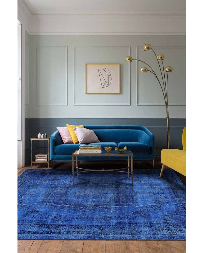 Lapis Eskitme Desenli Pamuk Tabanlı Yıkanabilen Kaydırmaz Antibakteriyel Şönil Salon Halısı