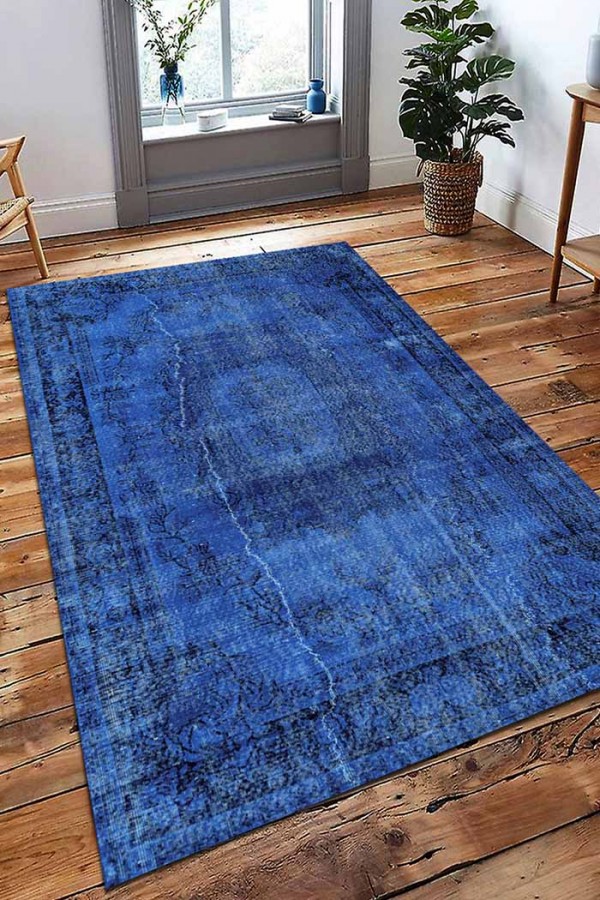 Lapis Eskitme Desenli Pamuk Tabanlı Yıkanabilen Kaydırmaz Antibakteriyel Şönil Salon Halısı