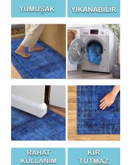 Lapis Eskitme Desenli Pamuk Tabanlı Yıkanabilen Kaydırmaz Antibakteriyel Şönil Salon Halısı