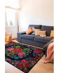 Leova Karabağ Desenli Pamuk Tabanlı Yıkanabilen Kaydırmaz Antibakteriyel Şönil Salon Halısı