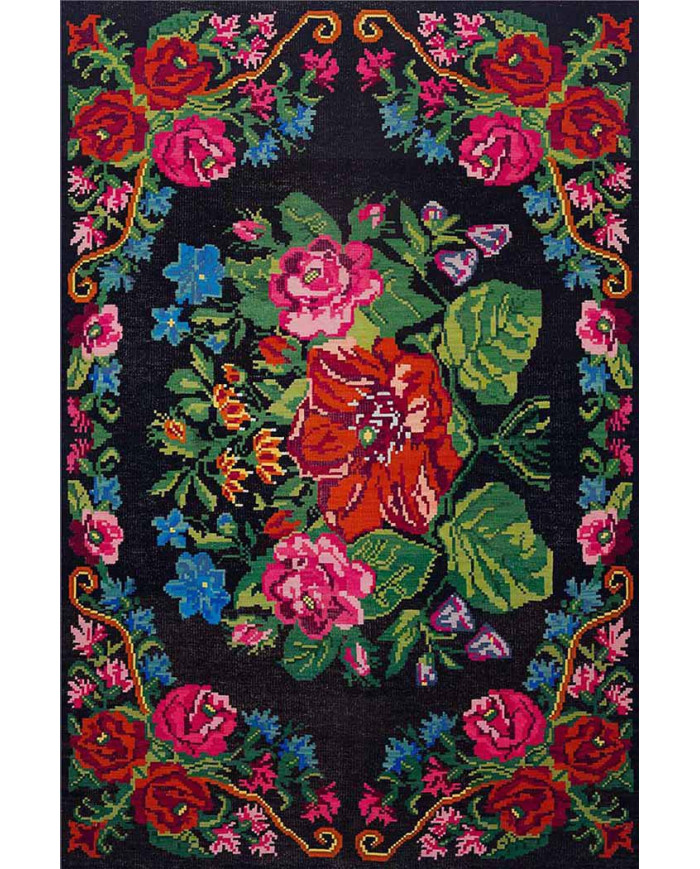 Leova Karabağ Desenli Pamuk Tabanlı Yıkanabilen Kaydırmaz Antibakteriyel Şönil Salon Halısı