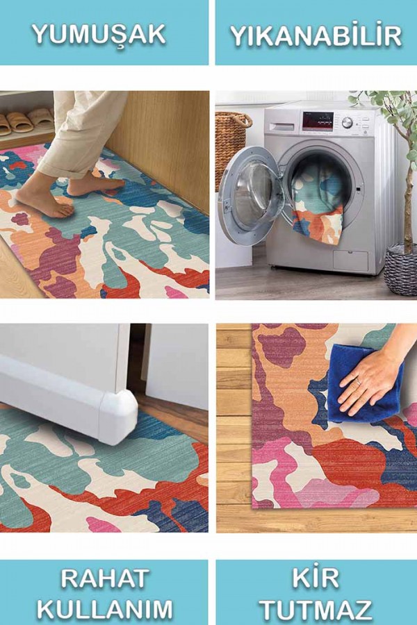 Leoni Desenli Pamuk Tabanlı Yıkanabilen Kaydırmaz Antibakteriyel Şönil Salon Halısı