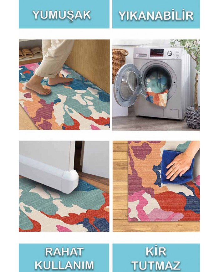 Leoni Desenli Pamuk Tabanlı Yıkanabilen Kaydırmaz Antibakteriyel Şönil Salon Halısı