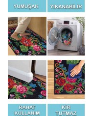 Leova Karabağ Desenli Pamuk Tabanlı Yıkanabilen Kaydırmaz Antibakteriyel Şönil Salon Halısı