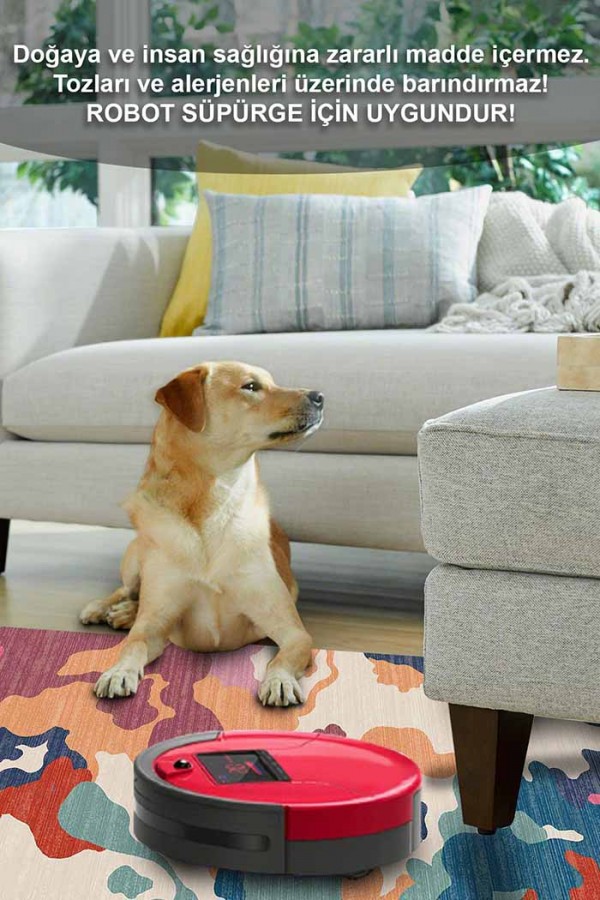 Leoni Desenli Pamuk Tabanlı Yıkanabilen Kaydırmaz Antibakteriyel Şönil Salon Halısı