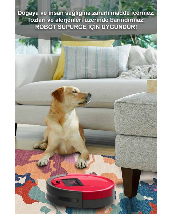 Leoni Desenli Pamuk Tabanlı Yıkanabilen Kaydırmaz Antibakteriyel Şönil Salon Halısı