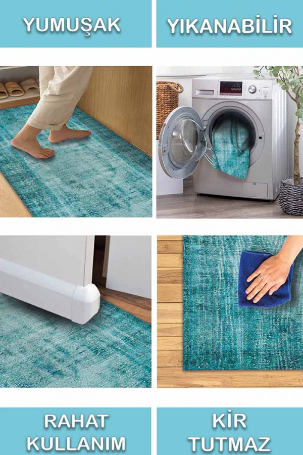 Levanzo Elit Desenli Pamuk Tabanlı Yıkanabilen Kaydırmaz Antibakteriyel Şönil Salon Halısı