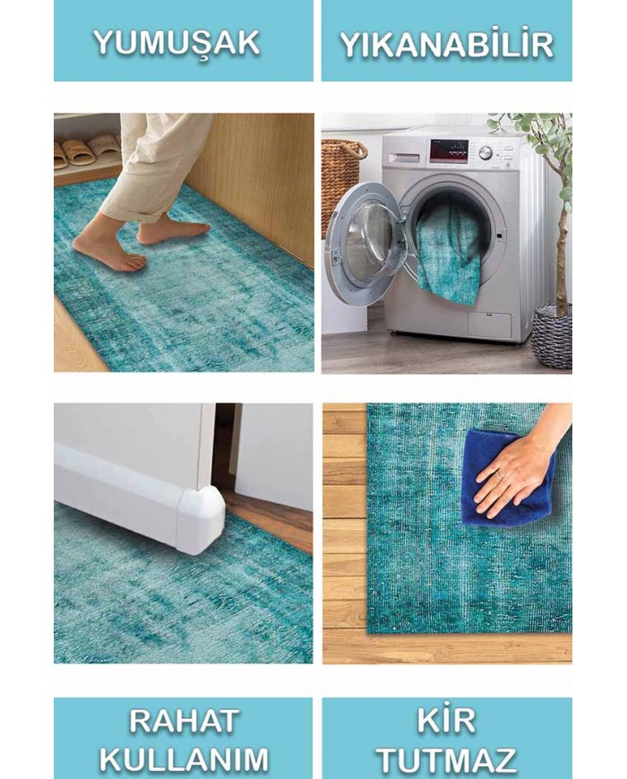 Levanzo Elit Desenli Pamuk Tabanlı Yıkanabilen Kaydırmaz Antibakteriyel Şönil Salon Halısı
